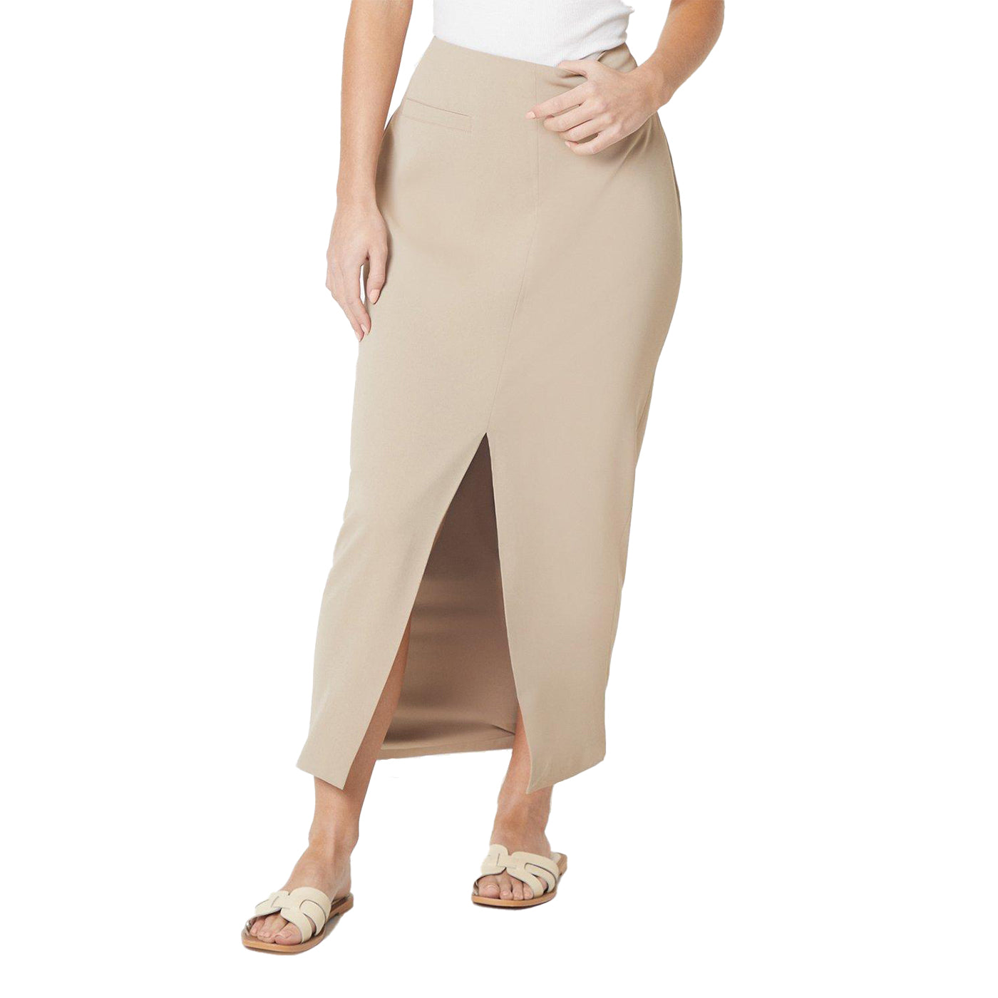 Camel - Front - Dorothy Perkins Womens-Ladies Petite Tailored Midi Skirt