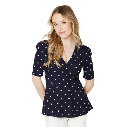 Navy - Front - Dorothy Perkins Womens-Ladies Wrap Puff Sleeve Top