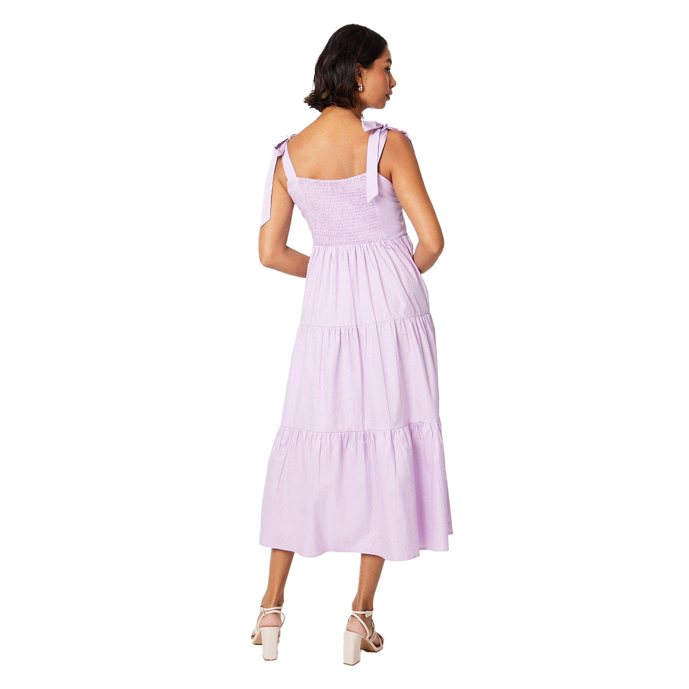Lilac - Back - Dorothy Perkins Womens-Ladies Tiered Tie Shoulder Midi Dress