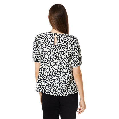 Monochrome - Back - Dorothy Perkins Womens-Ladies Abstract Shirred Puff Sleeve Blouse