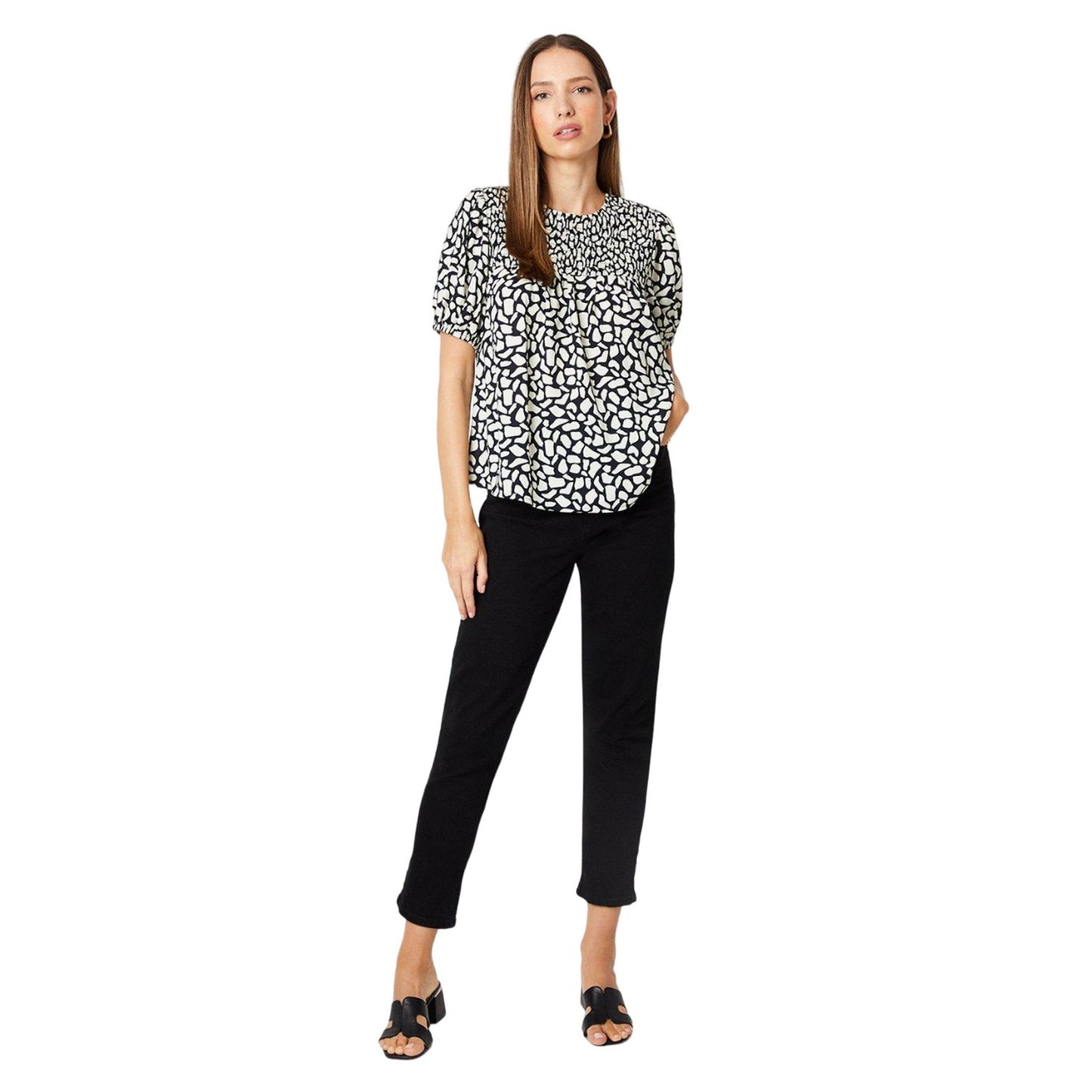 Monochrome - Side - Dorothy Perkins Womens-Ladies Abstract Shirred Puff Sleeve Blouse