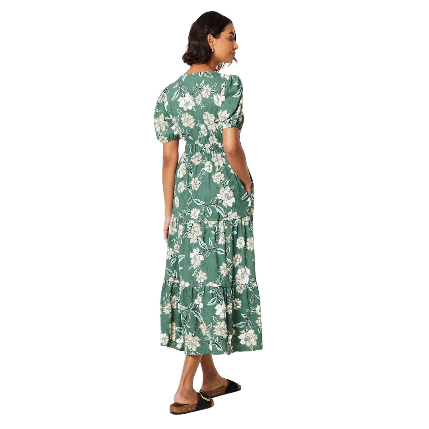 Green - Back - Dorothy Perkins Womens-Ladies Floral Tiered Midi Dress