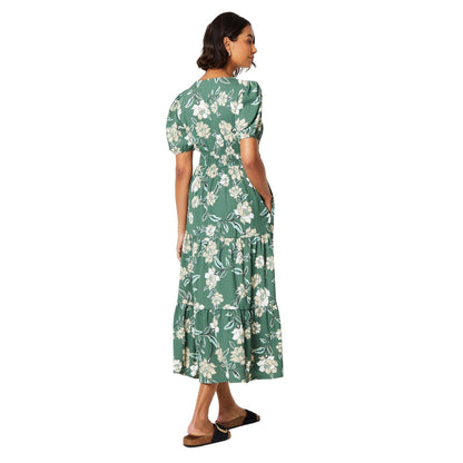 Green - Back - Dorothy Perkins Womens-Ladies Floral Tiered Midi Dress