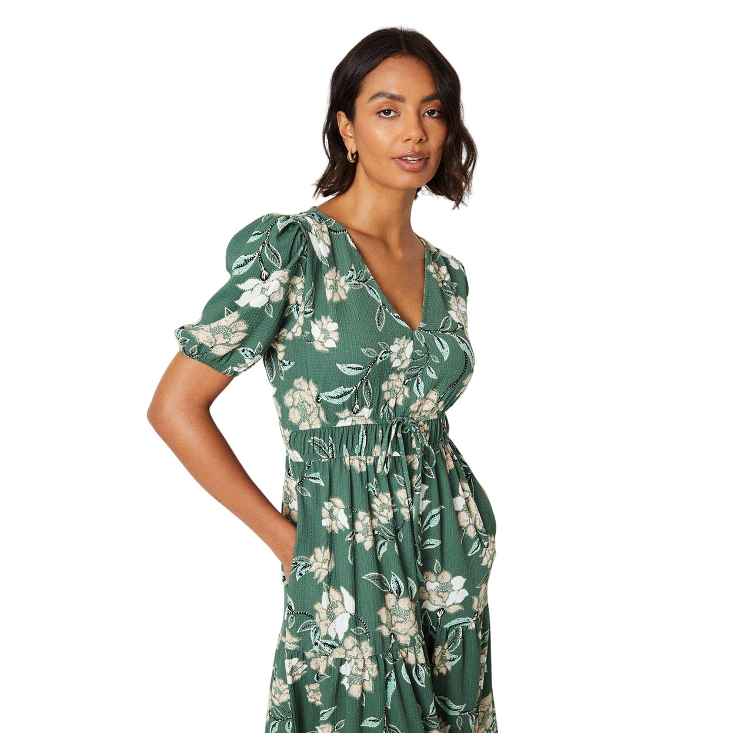 Green - Side - Dorothy Perkins Womens-Ladies Floral Tiered Midi Dress