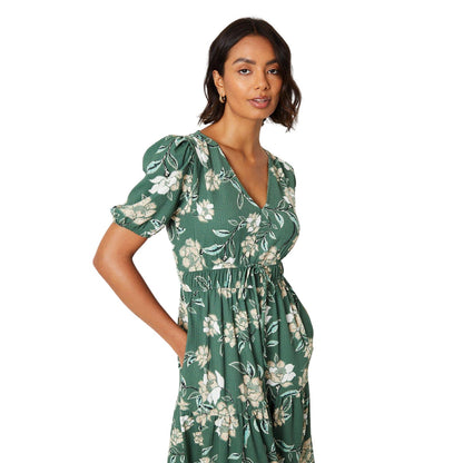 Green - Side - Dorothy Perkins Womens-Ladies Floral Tiered Midi Dress