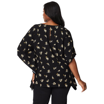 Black - Back - Dorothy Perkins Womens-Ladies Ditsy Print Hanky Hem Plus Top