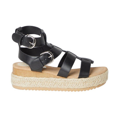 Black - Back - Faith Womens-Ladies Hunter Fisherman Wedge Espadrilles