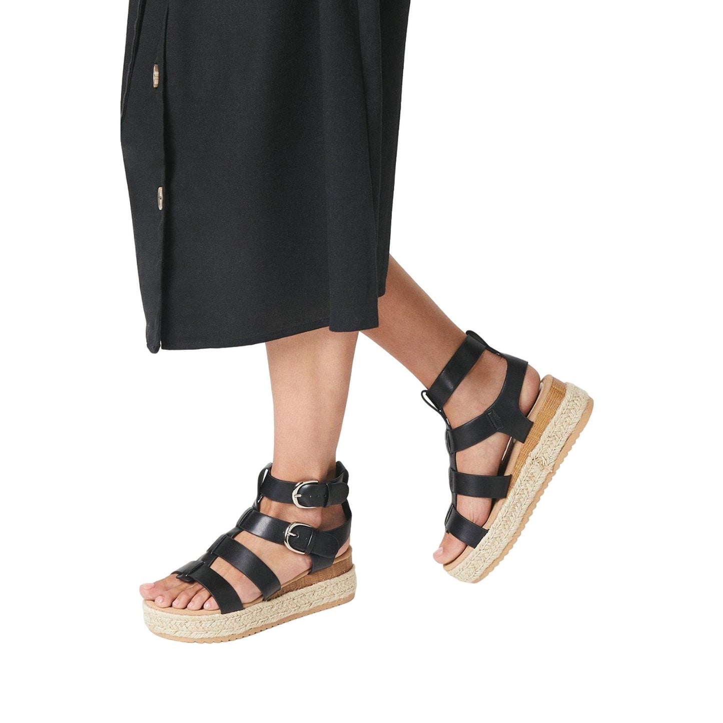 Black - Side - Faith Womens-Ladies Hunter Fisherman Wedge Espadrilles