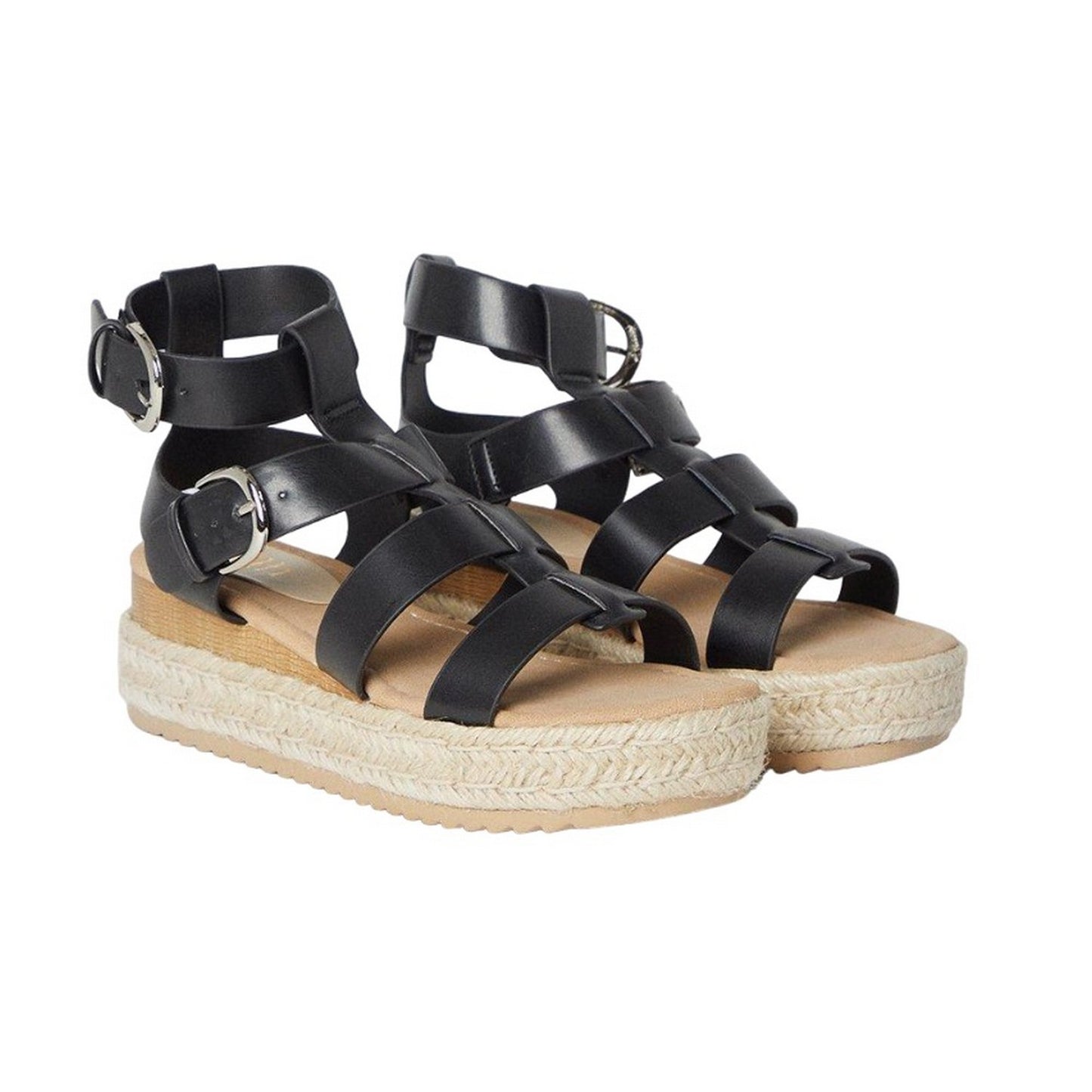 Black - Front - Faith Womens-Ladies Hunter Fisherman Wedge Espadrilles