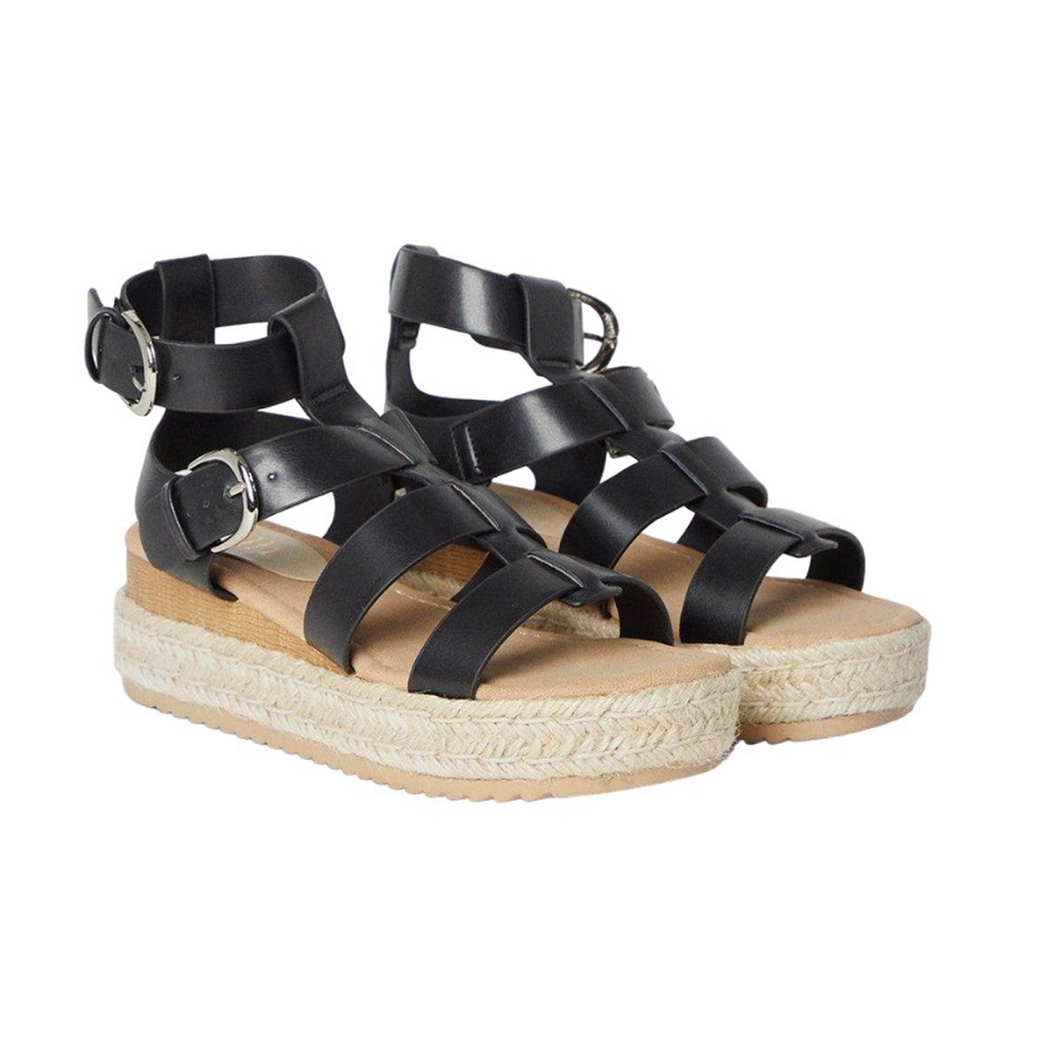 Black - Front - Faith Womens-Ladies Hunter Fisherman Wedge Espadrilles