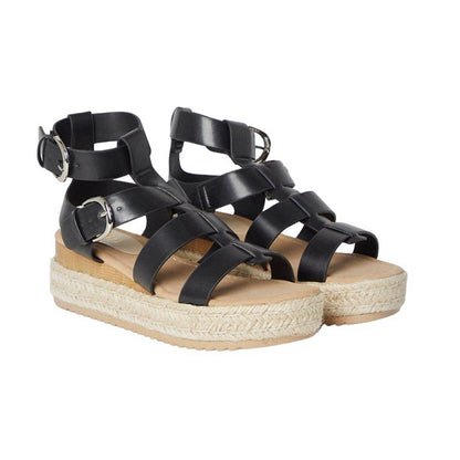 Black - Front - Faith Womens-Ladies Hunter Fisherman Wedge Espadrilles