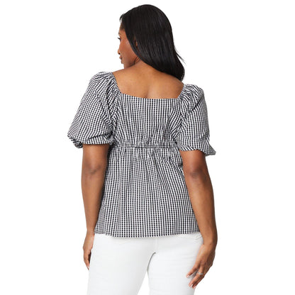 Monochrome - Back - Dorothy Perkins Womens-Ladies Gingham Front Tie Plus Top