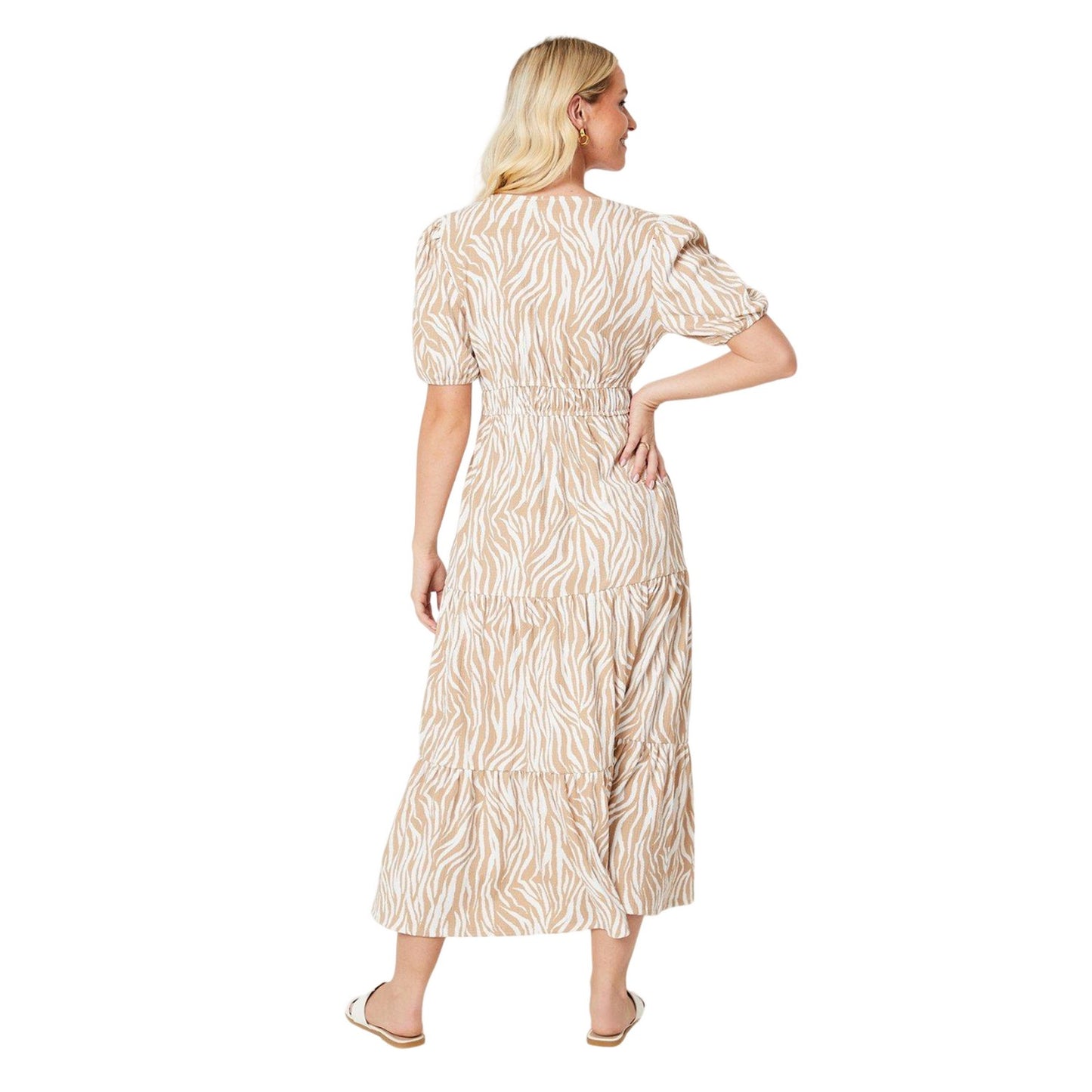 Brown-White - Back - Dorothy Perkins Womens-Ladies Zebra Print V Neck Midi Dress