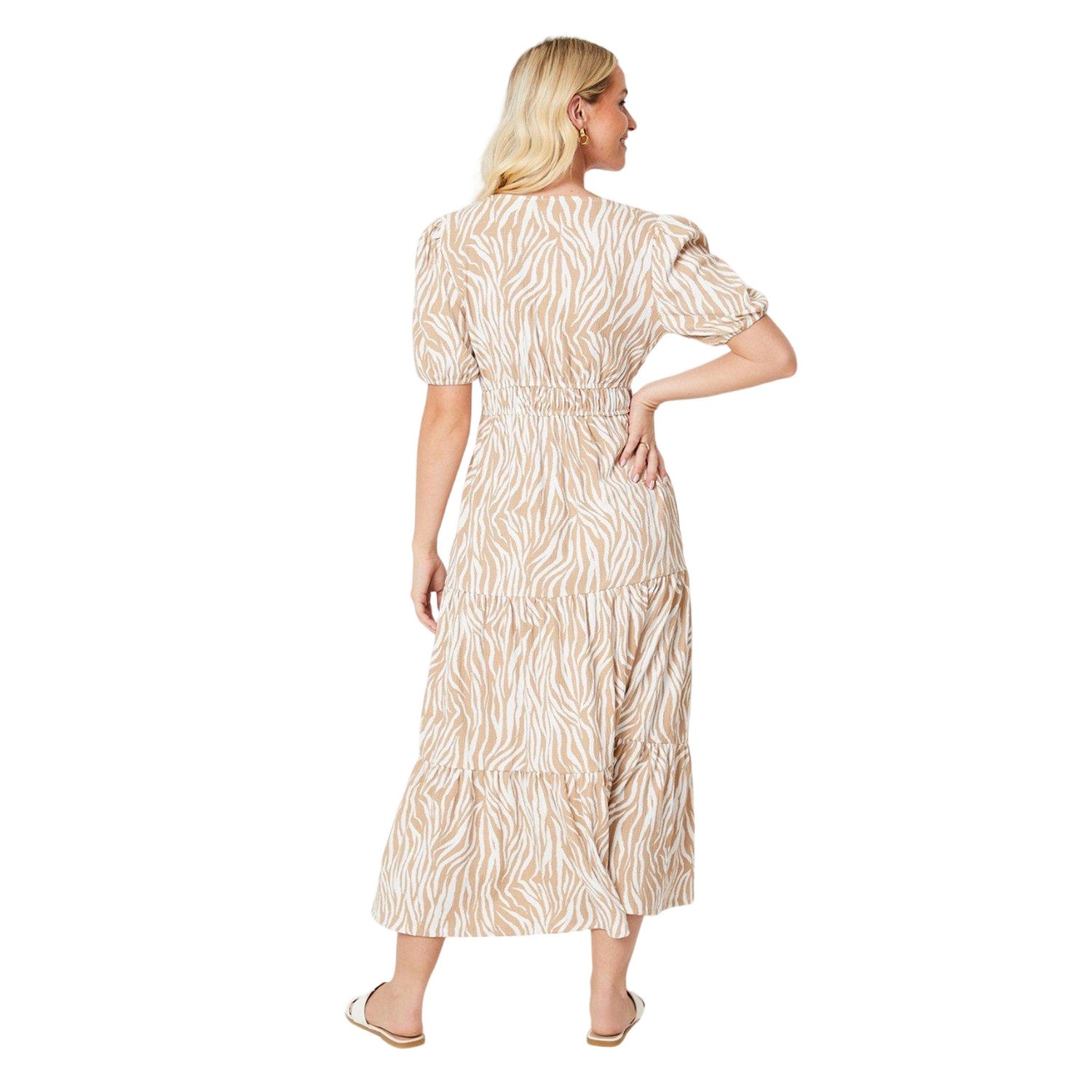 Brown-White - Back - Dorothy Perkins Womens-Ladies Zebra Print V Neck Midi Dress