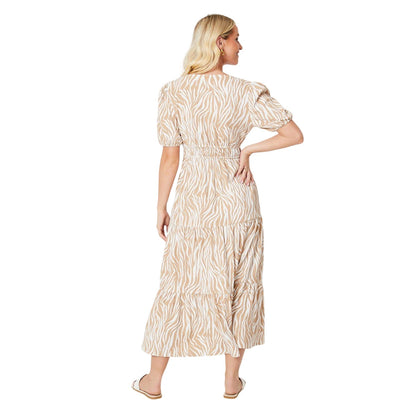 Brown-White - Back - Dorothy Perkins Womens-Ladies Zebra Print V Neck Midi Dress
