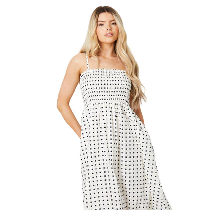 Ivory - Side - Dorothy Perkins Womens-Ladies Spotted Shirred Bodice Midi Dress