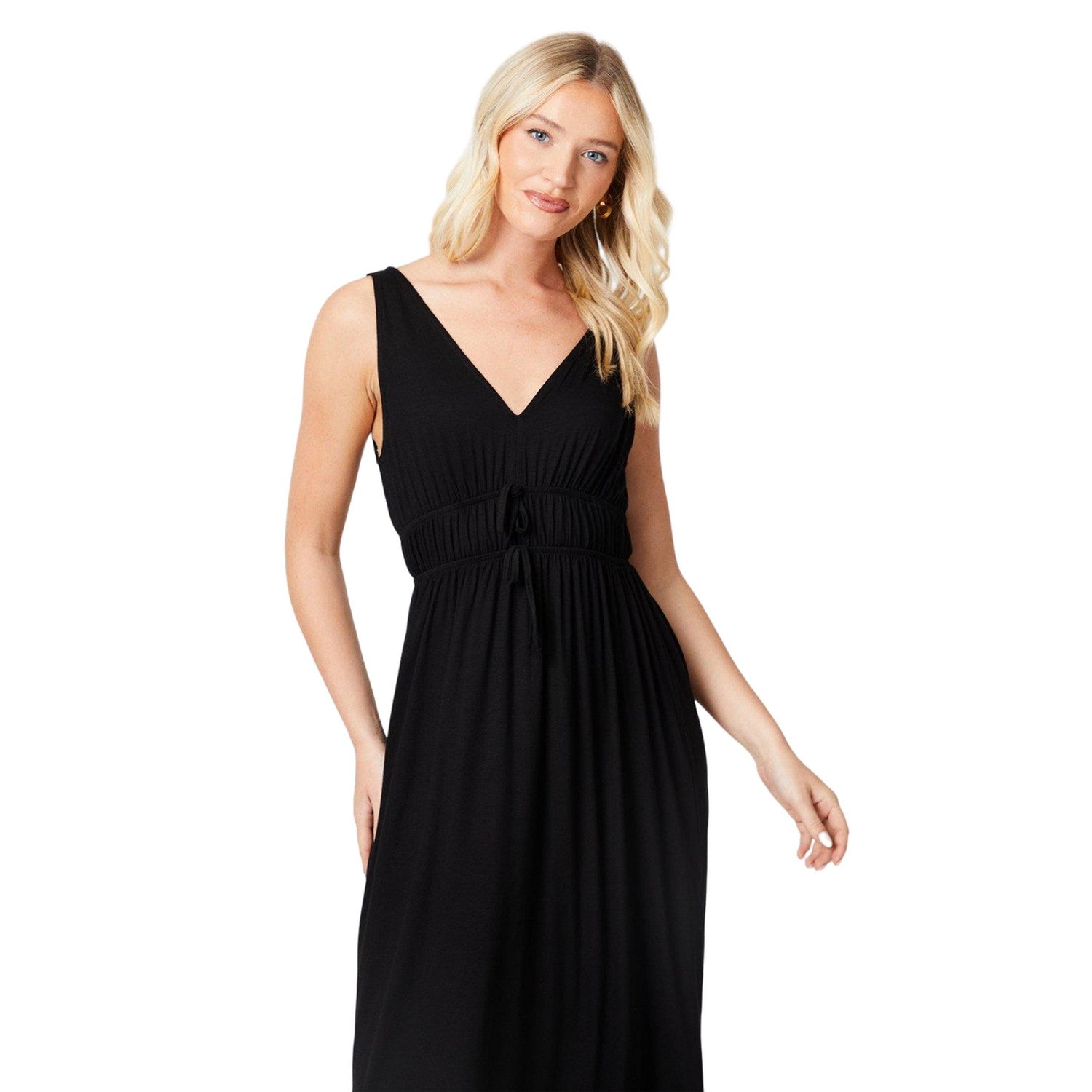 Black - Side - Dorothy Perkins Womens-Ladies Channel Stitched V Neck Midi Dress