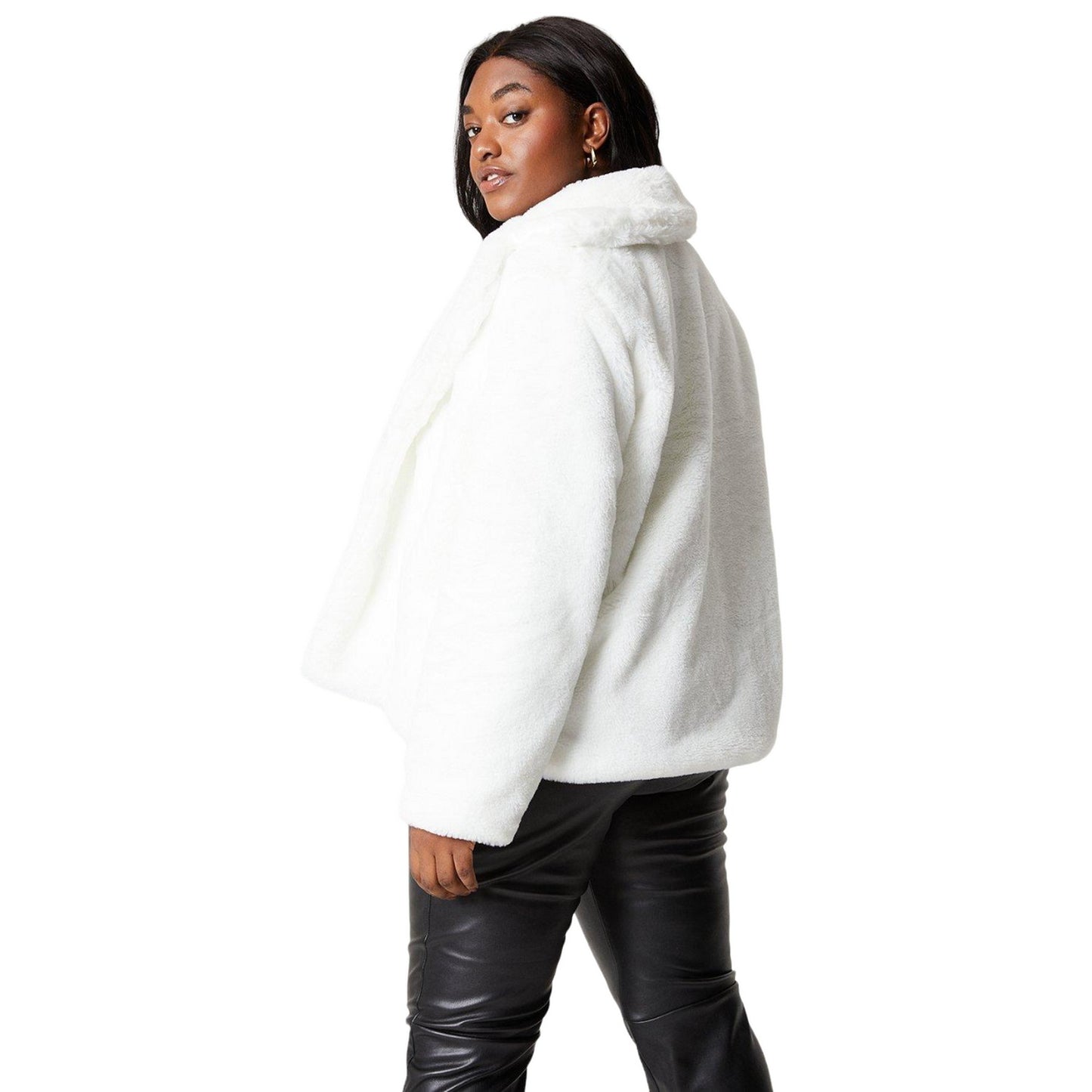 Cream - Back - Dorothy Perkins Womens-Ladies Faux Fur Single-Breasted Plus Coat