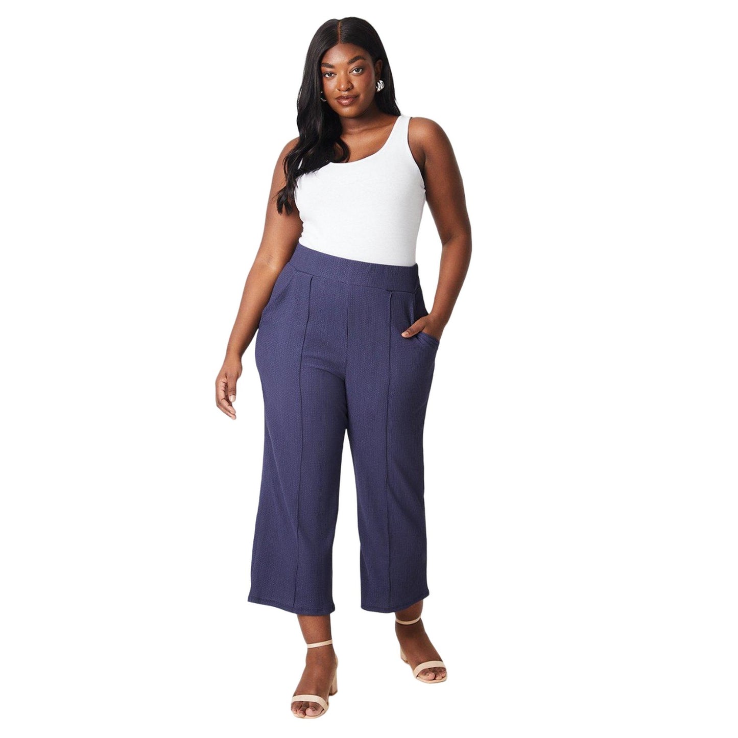 Navy - Side - Dorothy Perkins Womens-Ladies Culotte Plus Trousers