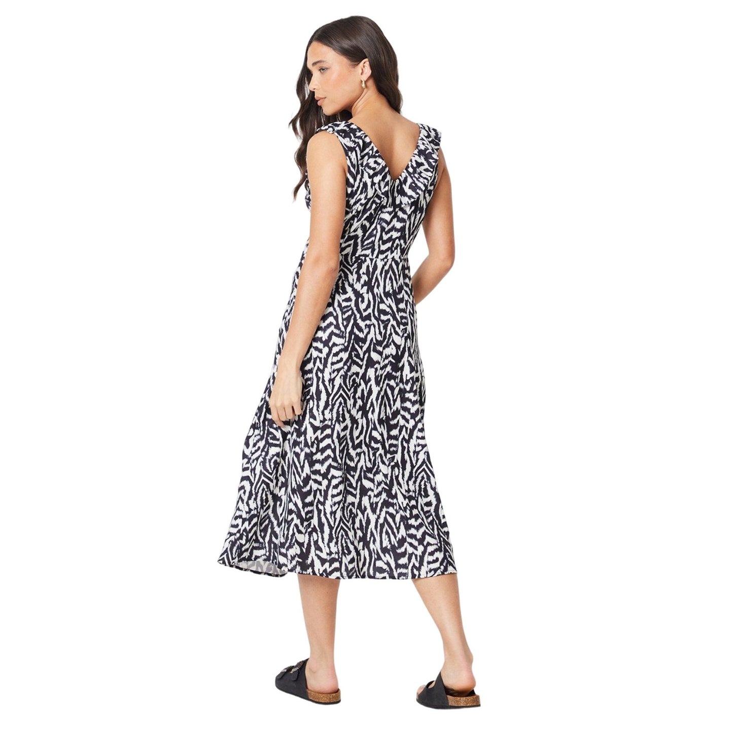 Black-White - Back - Dorothy Perkins Womens-Ladies Monochrome Frill Detail Petite Midi Dress