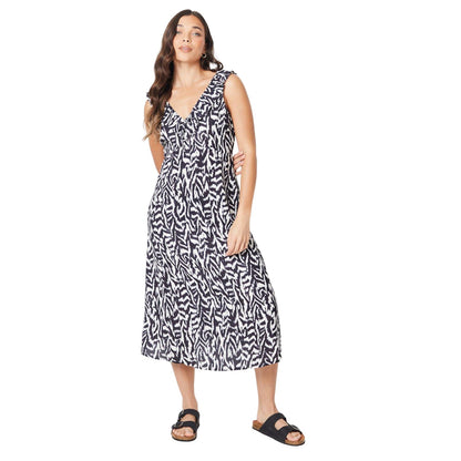 Black-White - Front - Dorothy Perkins Womens-Ladies Monochrome Frill Detail Petite Midi Dress