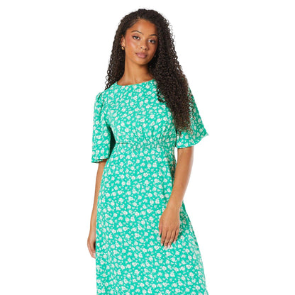 Green - Side - Dorothy Perkins Womens-Ladies Floral Tall Flutter Midi Dress