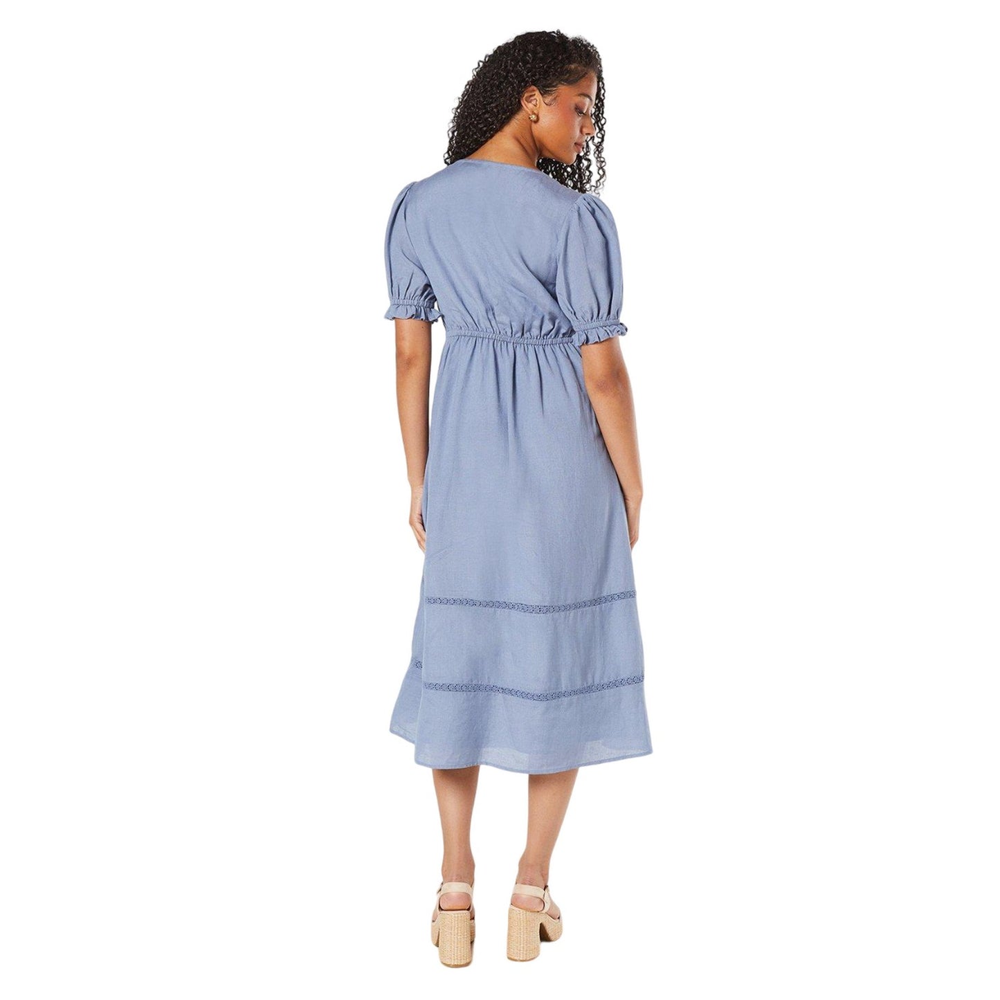 Blue - Back - Dorothy Perkins Womens-Ladies Broderie Button Front Petite Midi Dress