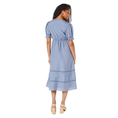 Blue - Back - Dorothy Perkins Womens-Ladies Broderie Button Front Petite Midi Dress