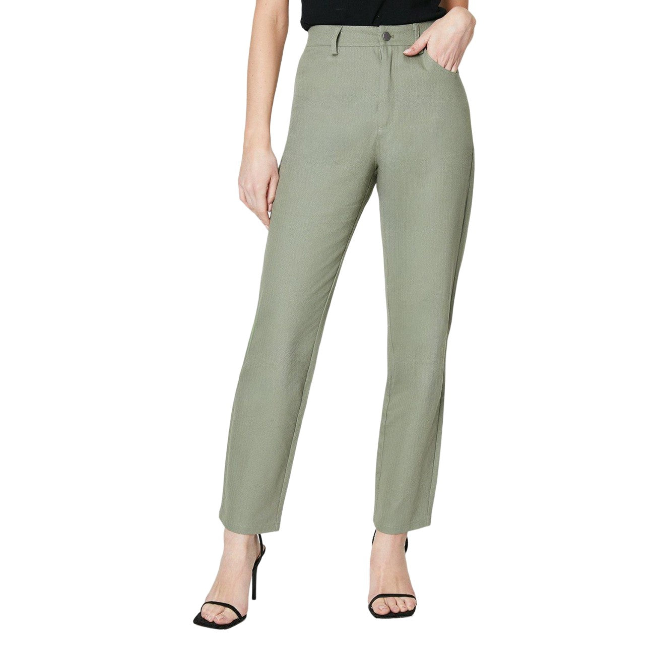 Khaki Green - Front - Dorothy Perkins Womens-Ladies Twill Tapered Leg Trousers