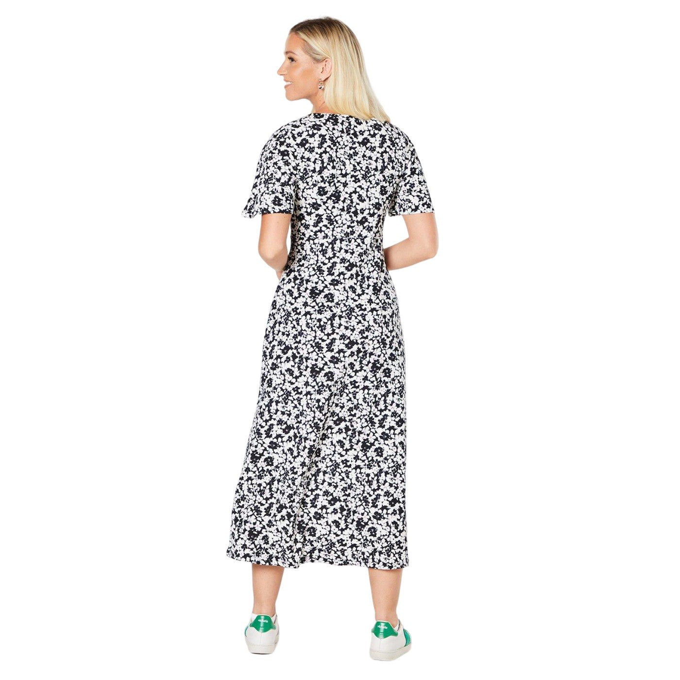 Monochrome - Back - Dorothy Perkins Womens-Ladies Ditsy Print Ruched Front Midi Dress