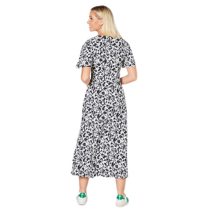 Monochrome - Back - Dorothy Perkins Womens-Ladies Ditsy Print Ruched Front Midi Dress