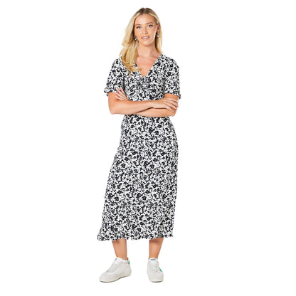 Monochrome - Front - Dorothy Perkins Womens-Ladies Ditsy Print Ruched Front Midi Dress