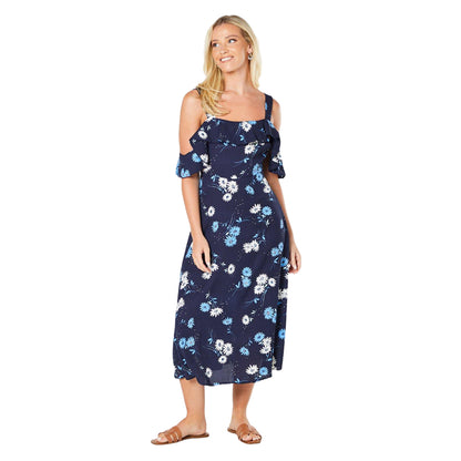 Navy - Front - Dorothy Perkins Womens-Ladies Floral Strappy Midi Dress