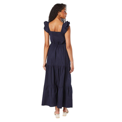 Navy - Back - Dorothy Perkins Womens-Ladies Poplin Tiered Tall Frill Midi Dress