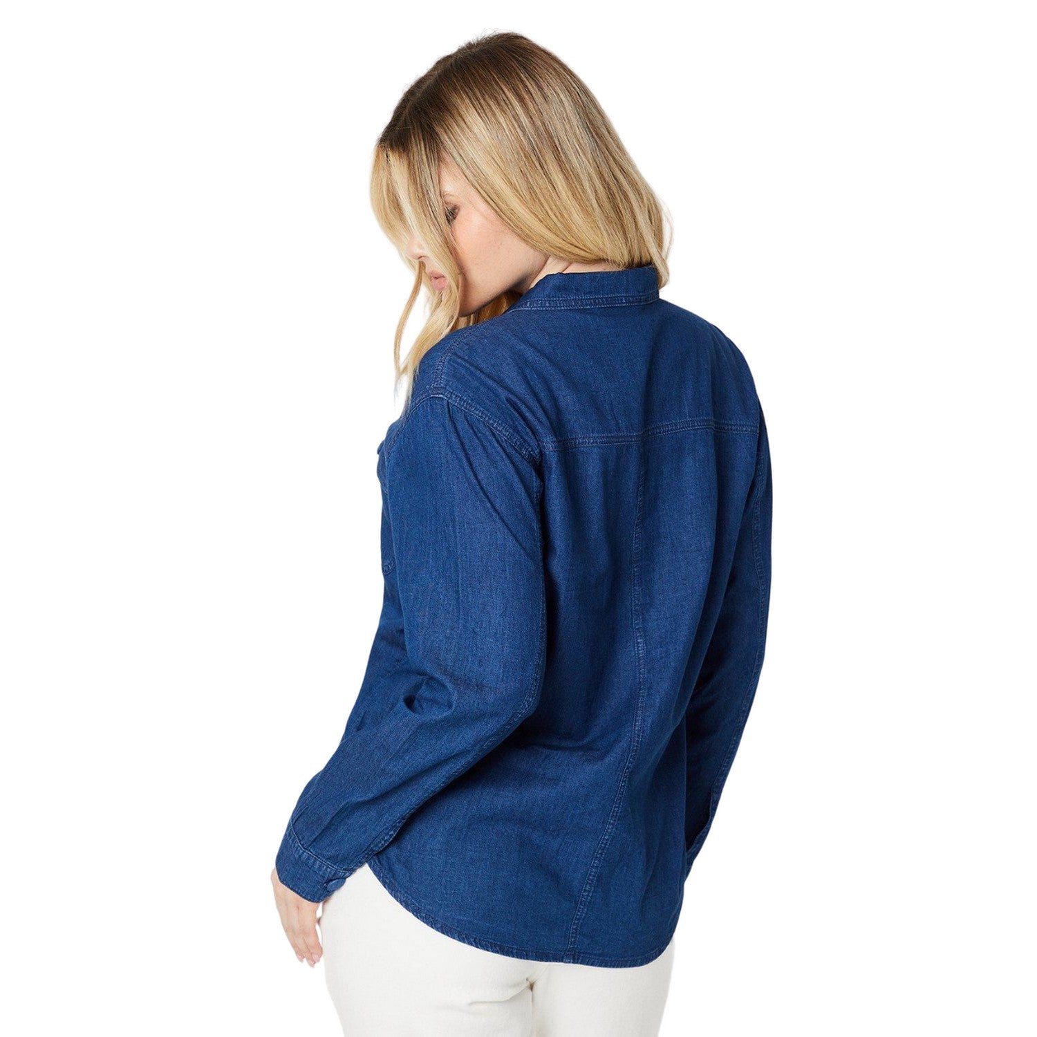 Mid Wash - Back - Dorothy Perkins Womens-Ladies Denim Pocket Shirt