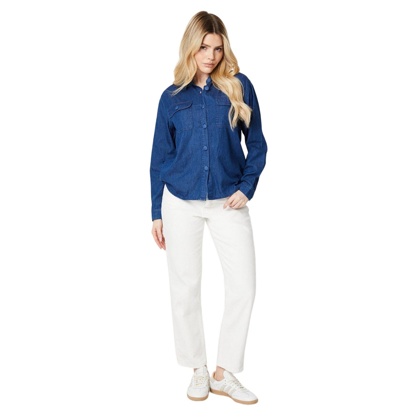 Mid Wash - Side - Dorothy Perkins Womens-Ladies Denim Pocket Shirt