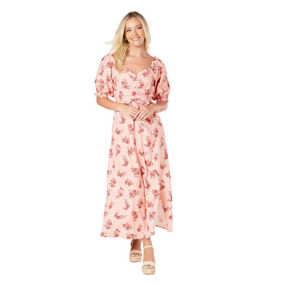 Pink - Front - Dorothy Perkins Womens-Ladies Floral Puff Sleeve Midi Dress