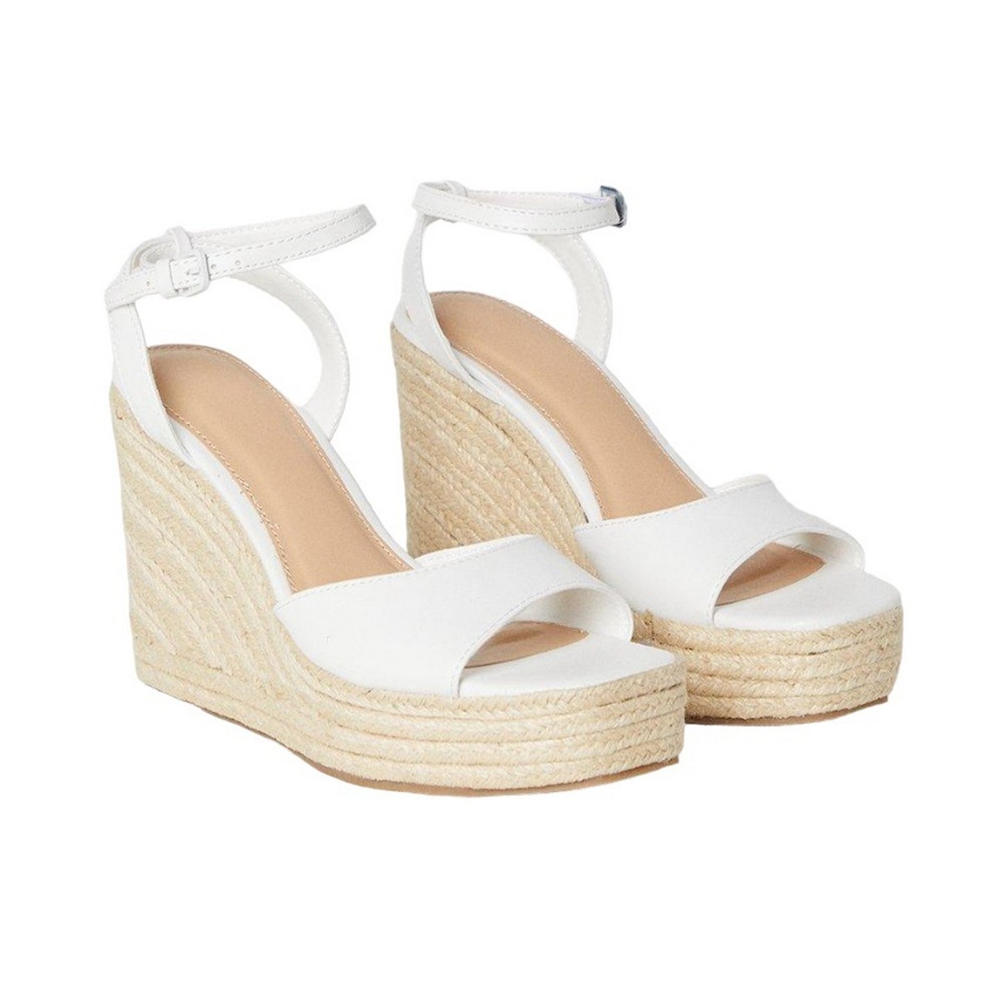 White - Front - Faith Womens-Ladies Hoola Wedge Sandals