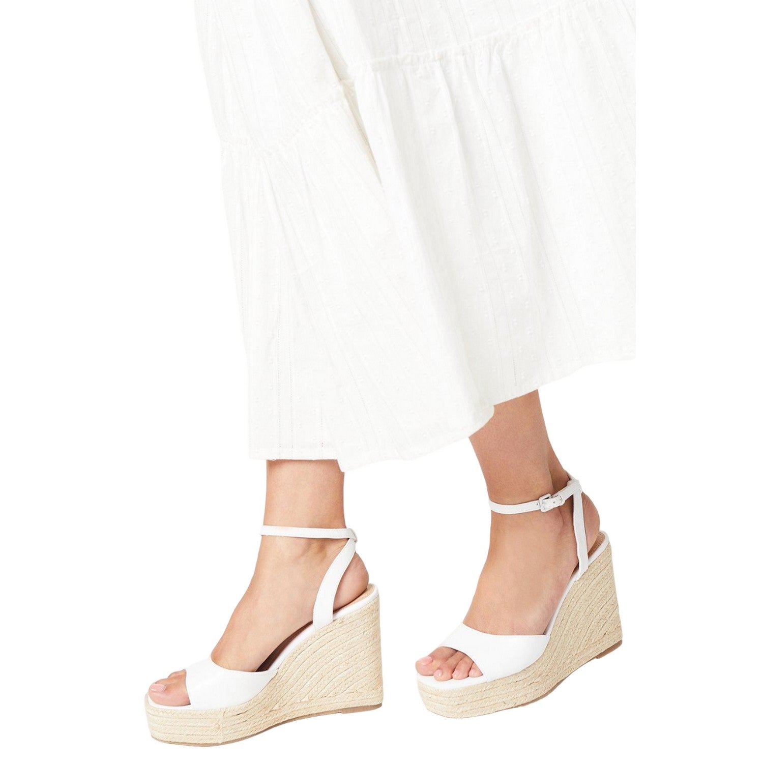 White - Side - Faith Womens-Ladies Hoola Wedge Sandals