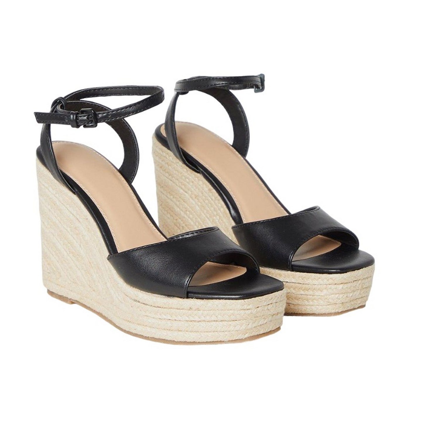 Black - Front - Faith Womens-Ladies Hoola Wedge Sandals