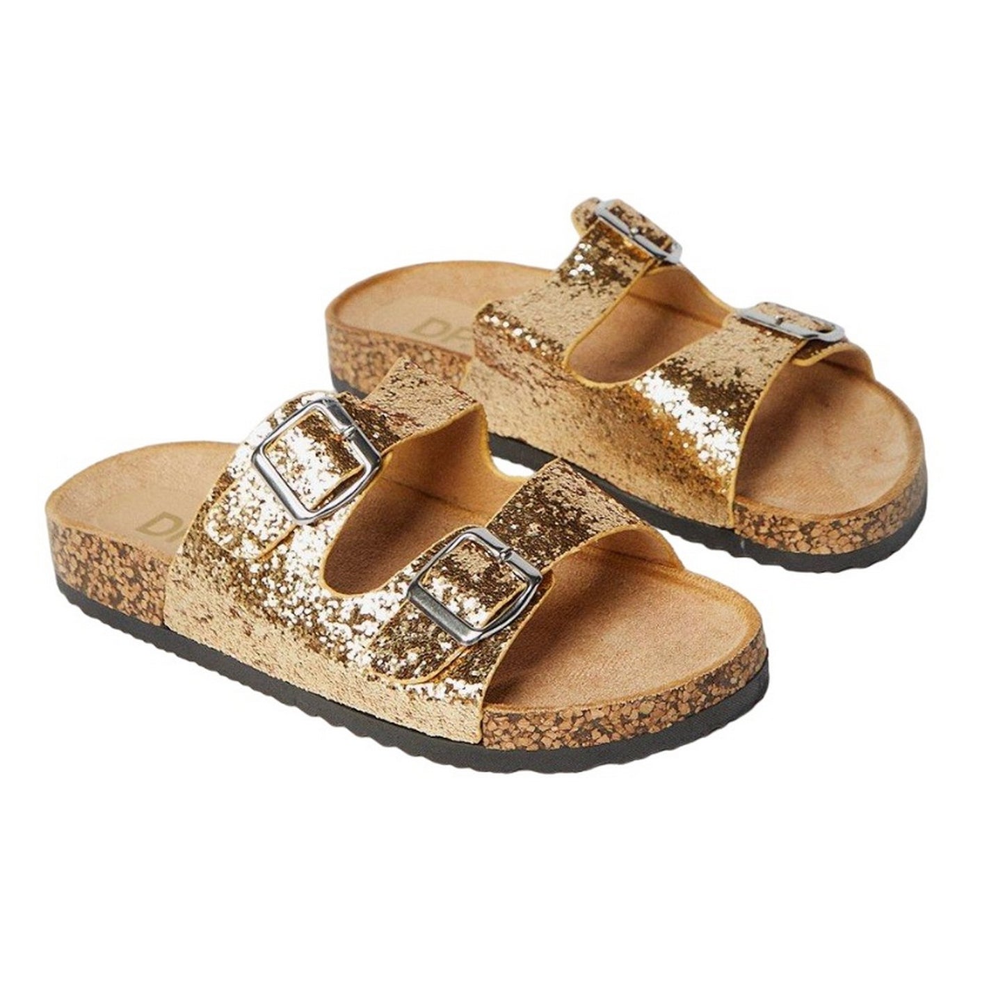 Gold - Front - Dorothy Perkins Womens-Ladies Flick Glitter Double Footbed Sandals