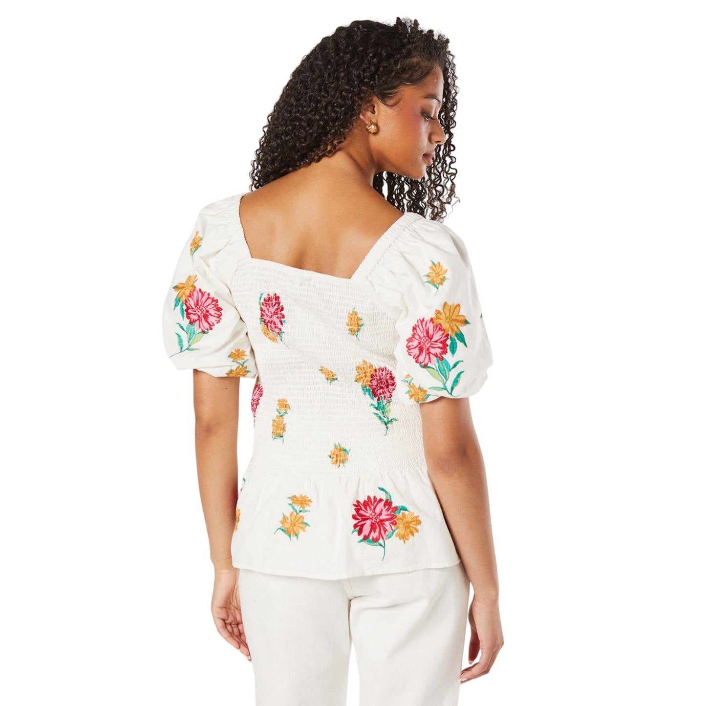 Ivory - Back - Dorothy Perkins Womens-Ladies Embroidered Shirred Bodice Tall Blouse