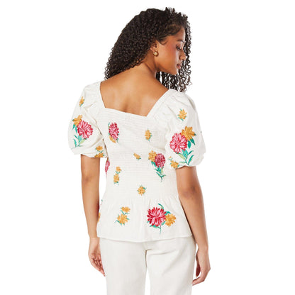 Ivory - Back - Dorothy Perkins Womens-Ladies Embroidered Shirred Bodice Tall Blouse