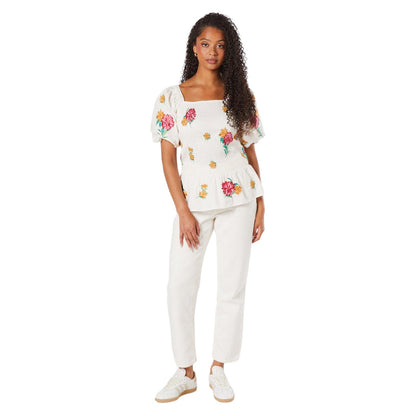 Ivory - Side - Dorothy Perkins Womens-Ladies Embroidered Shirred Bodice Tall Blouse