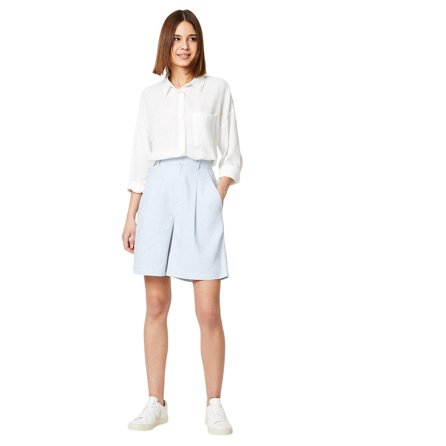 Blue - Side - Dorothy Perkins Womens-Ladies Linen-Look Shorts