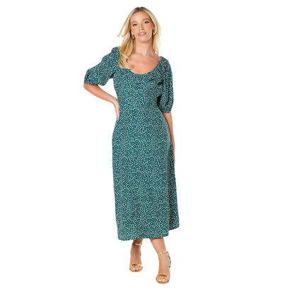 Green - Front - Dorothy Perkins Womens-Ladies Spotted Ruffle Neck Midi Dress