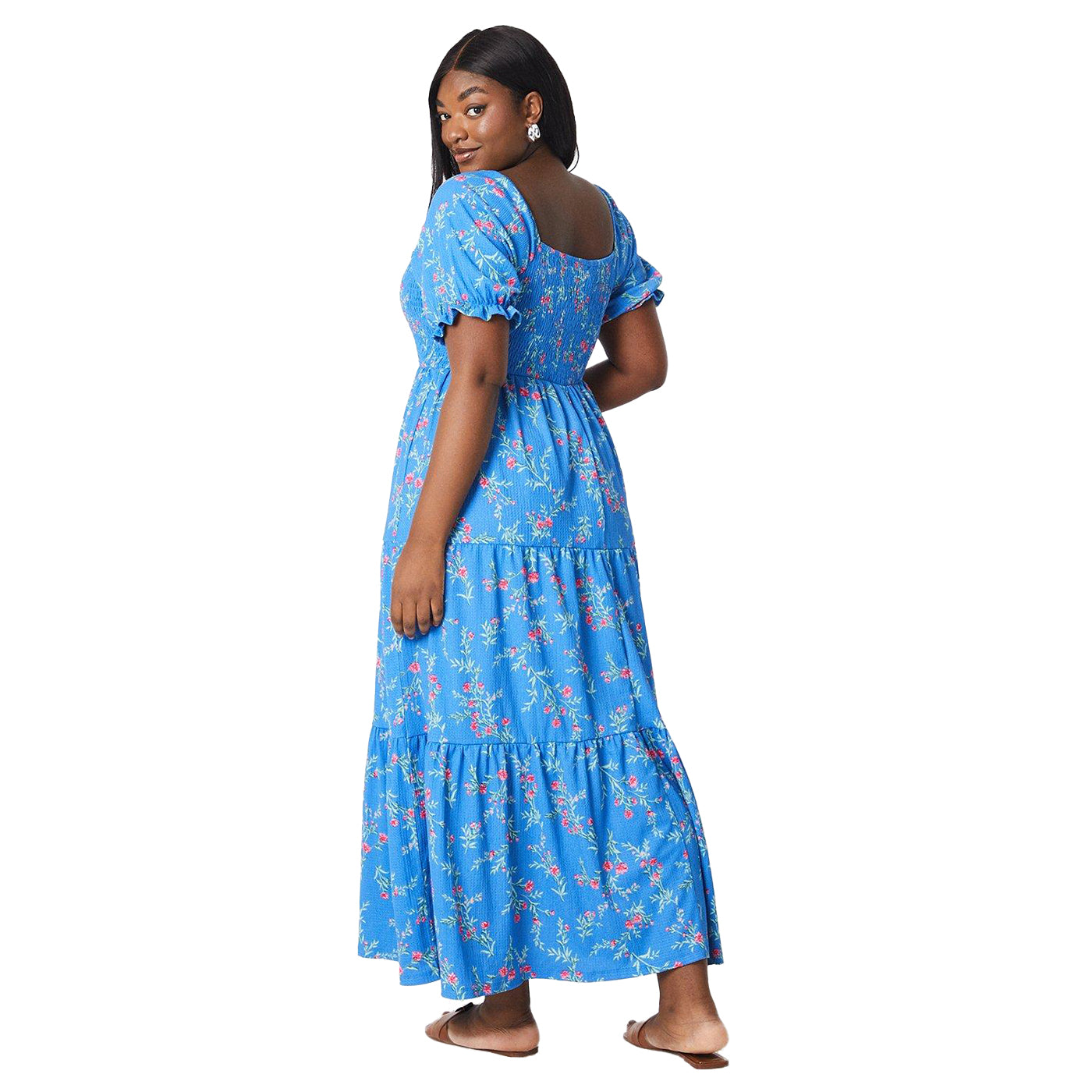 Blue - Back - Dorothy Perkins Womens-Ladies Floral Shirred Bodice Plus Maxi Dress