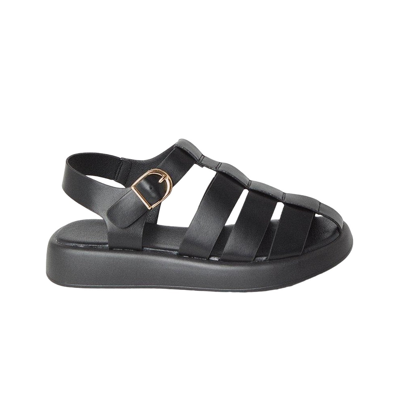 Black - Back - Faith Womens-Ladies Hazel Fisherman Low Wedge Sandals