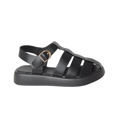 Black - Back - Faith Womens-Ladies Hazel Fisherman Low Wedge Sandals