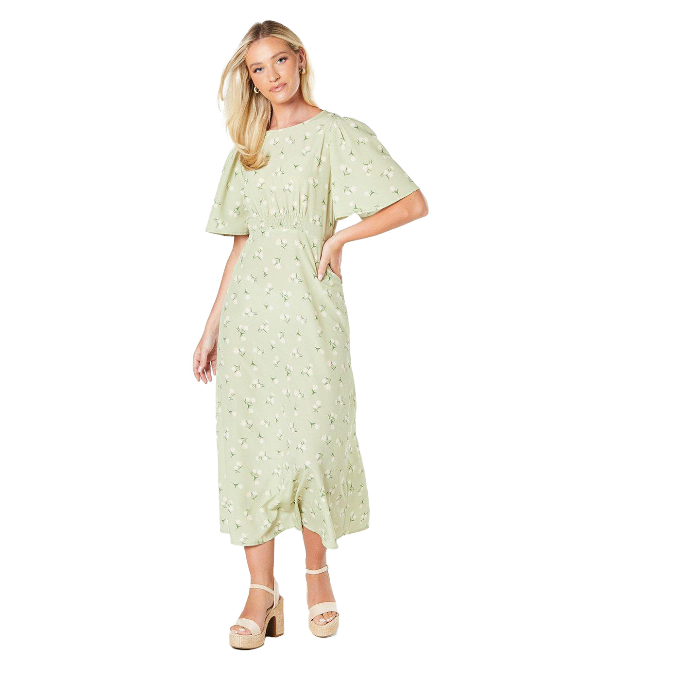 Sage - Front - Dorothy Perkins Womens-Ladies Floral Empire Midi Dress